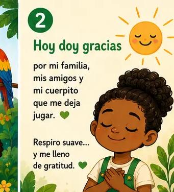 Ilustración del paso 2: una niña agradece con las manos en el pecho