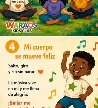 Ilustración del paso 4: un niño baila y mueve su cuerpo feliz
